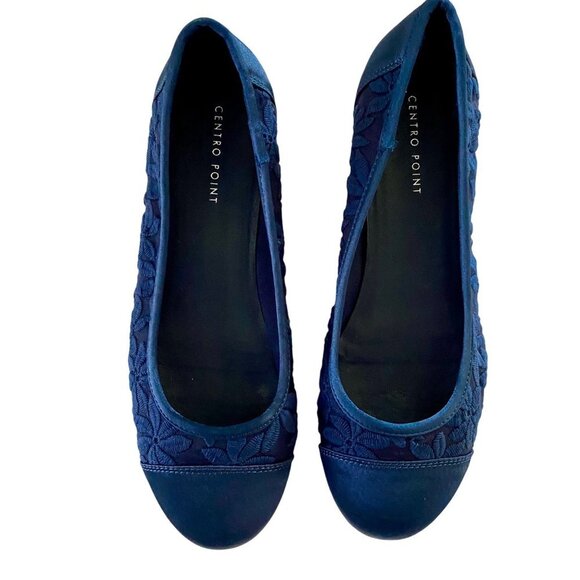 Centro Point Flats Women's Slip On Shoes Size 8 Navy Blue Lace Floral Design NEW - Picture 3 of 14